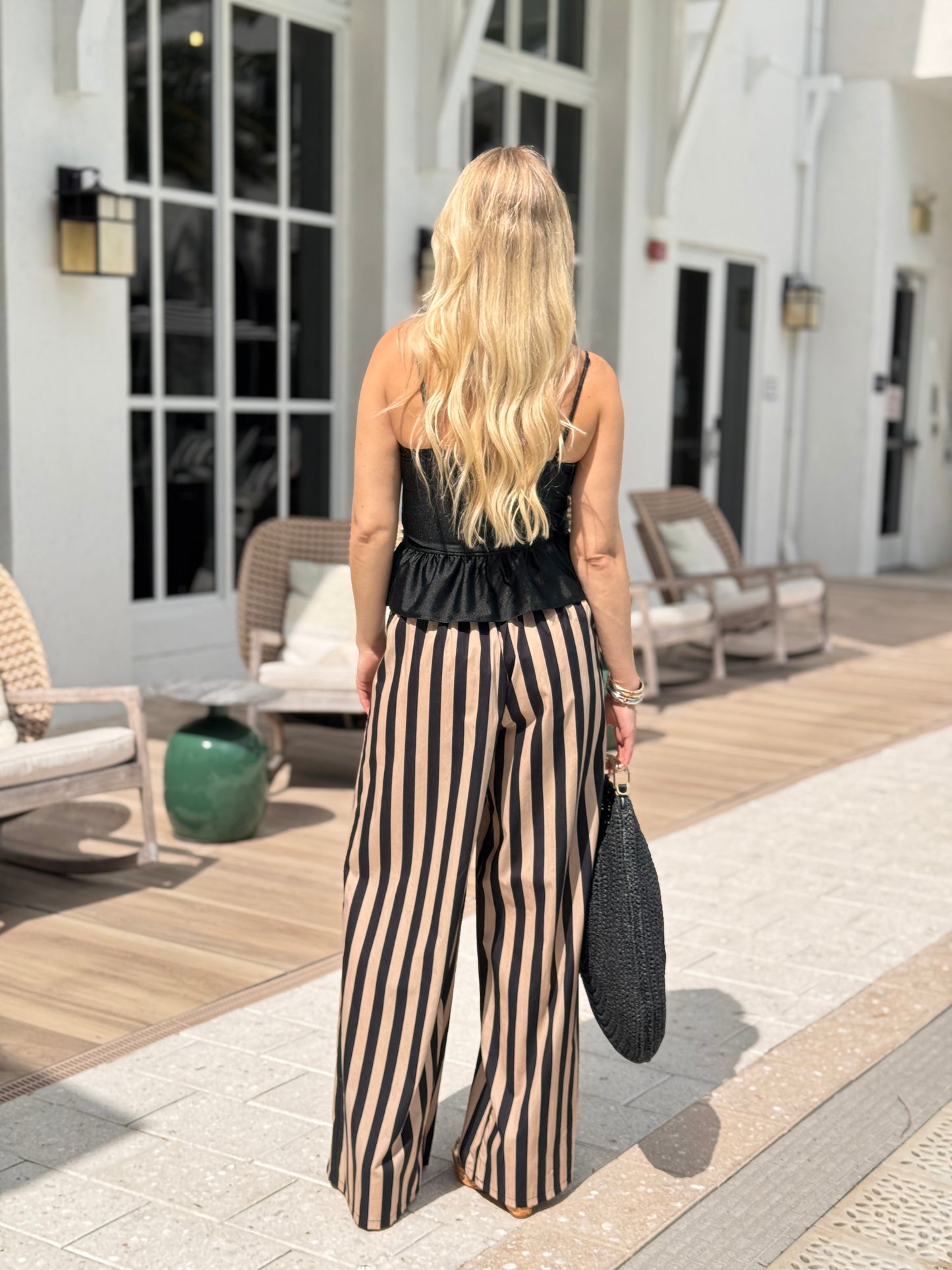 Italy Black/Beige Lines Palazzo Pants