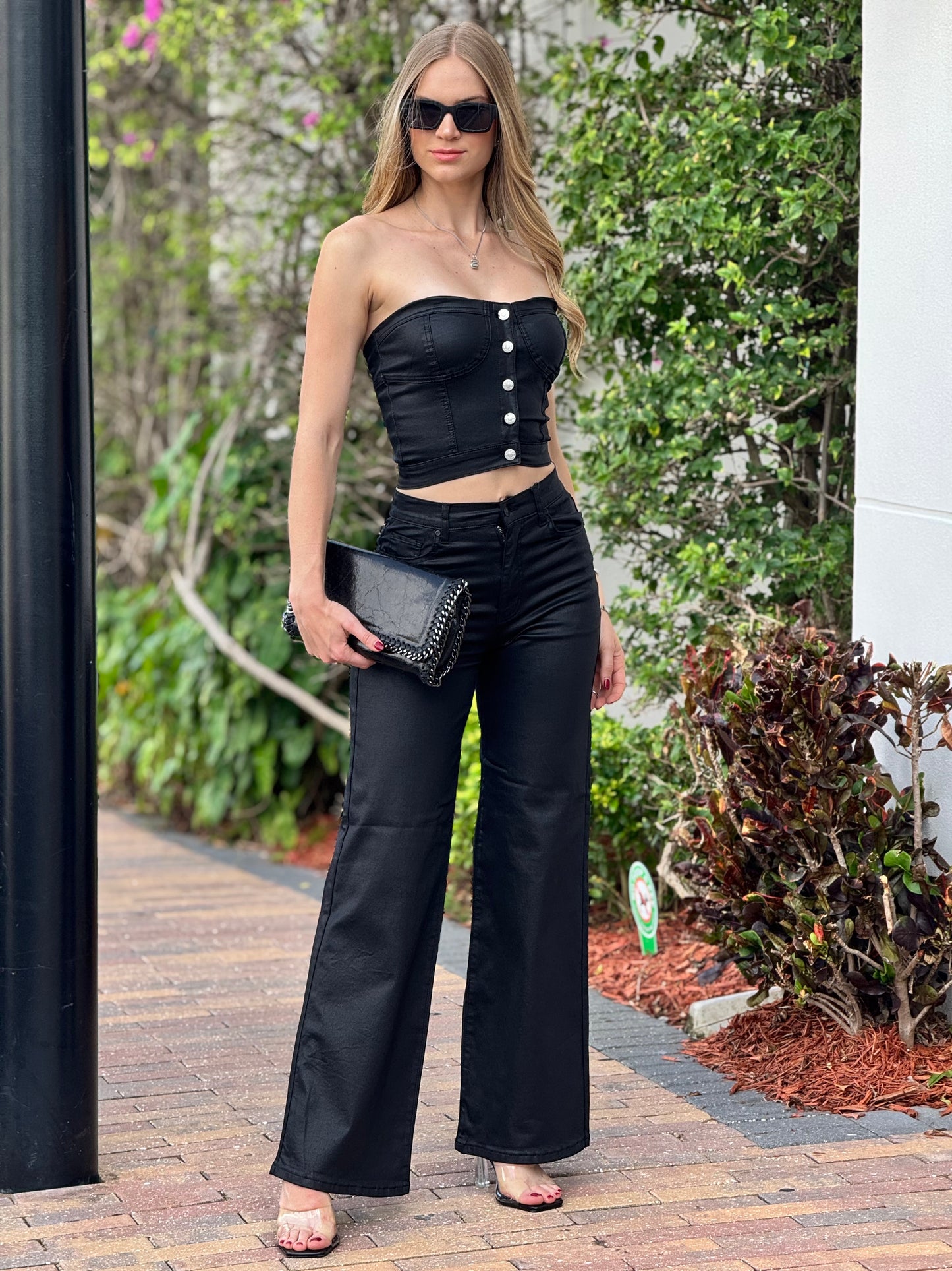 Chiara Vibrant Black Leather Pants