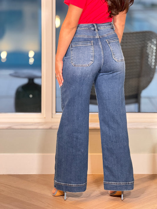 Risen Center Line Denim Straight Jeans