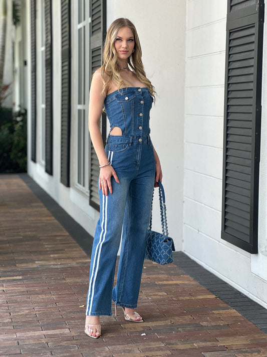 Trend Denim Strapless Jumpsuit