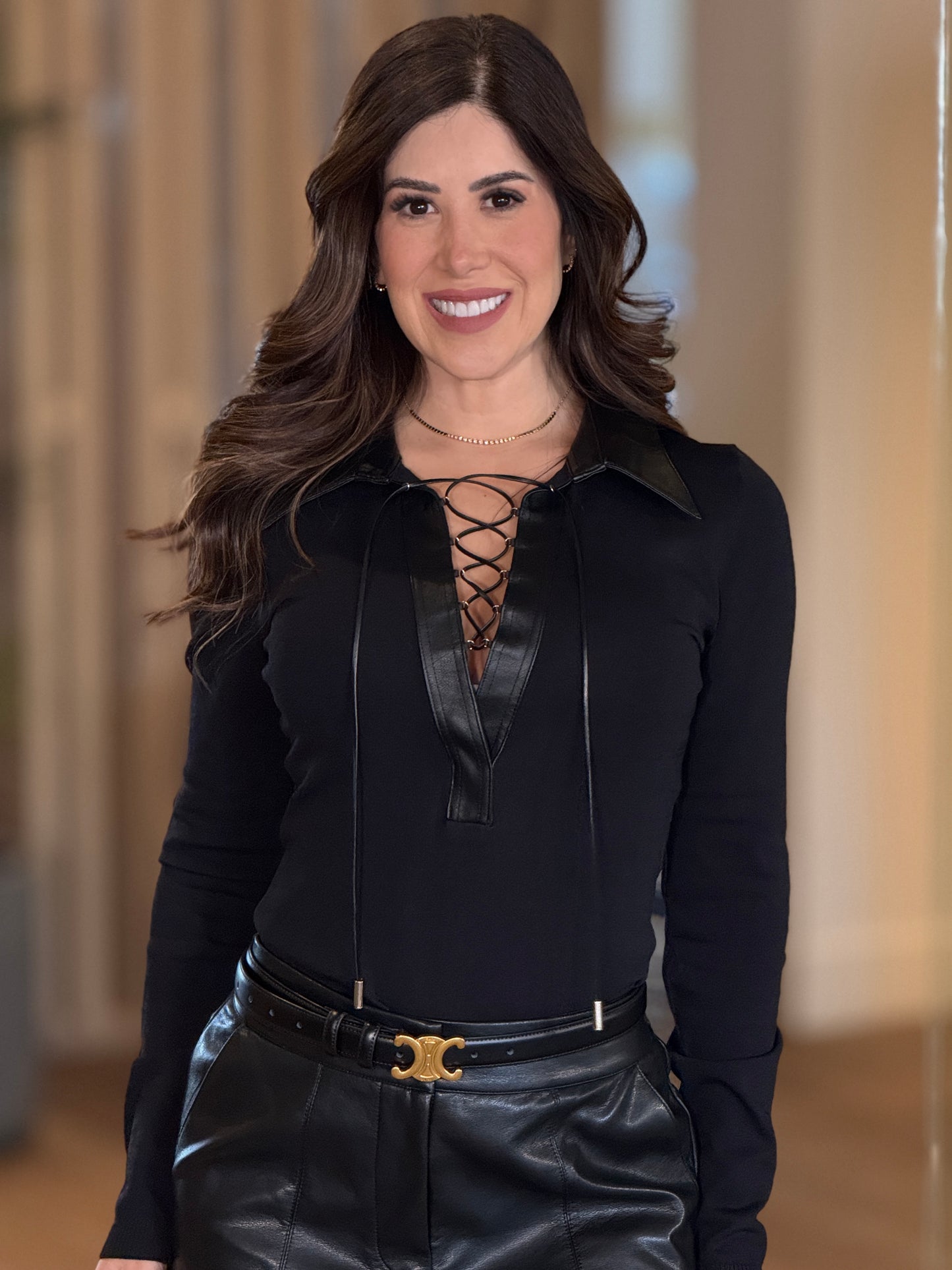 Cactus Black Leather Neck Top