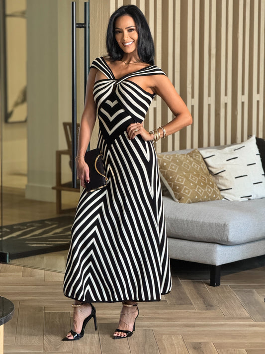 Malibú Black/White Lines Dress