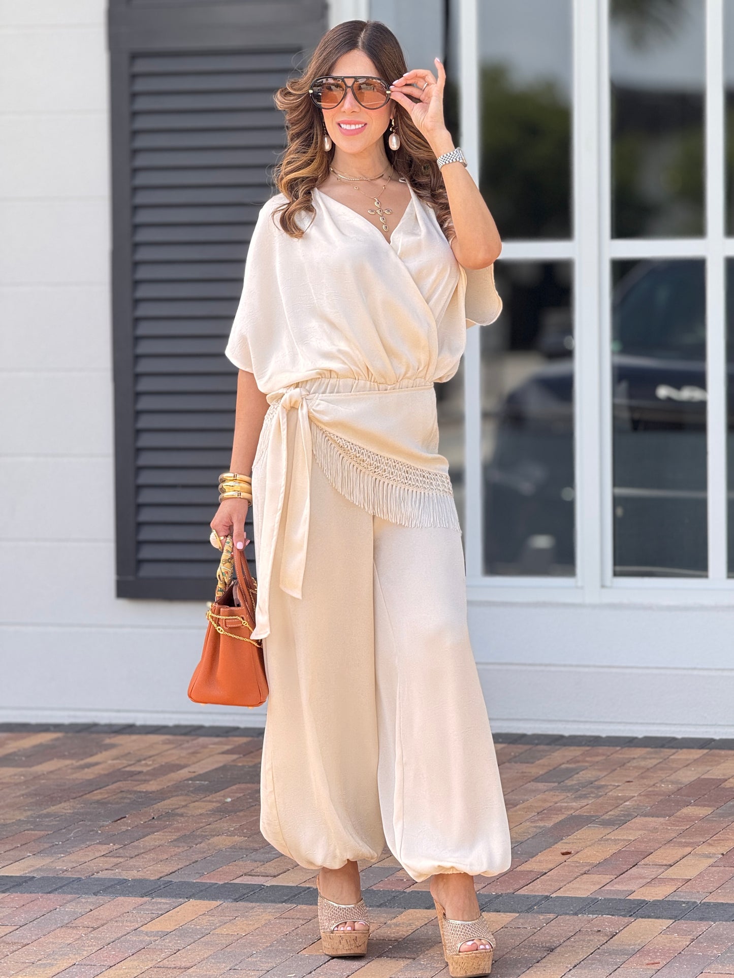 Bottari Ivory Satin Bubble Jumpsuit