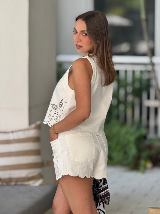 Elena White Torchon Vest+Short Set