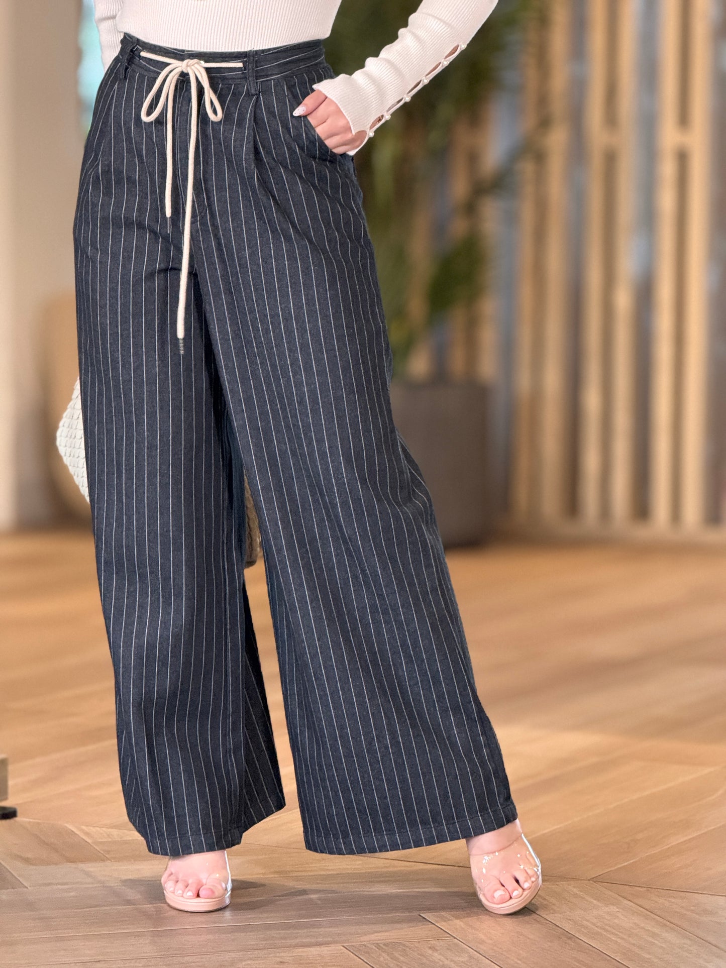 Flying Black Denim Lines Pants