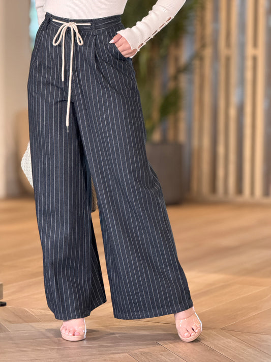 Flying Black Denim Lines Pants