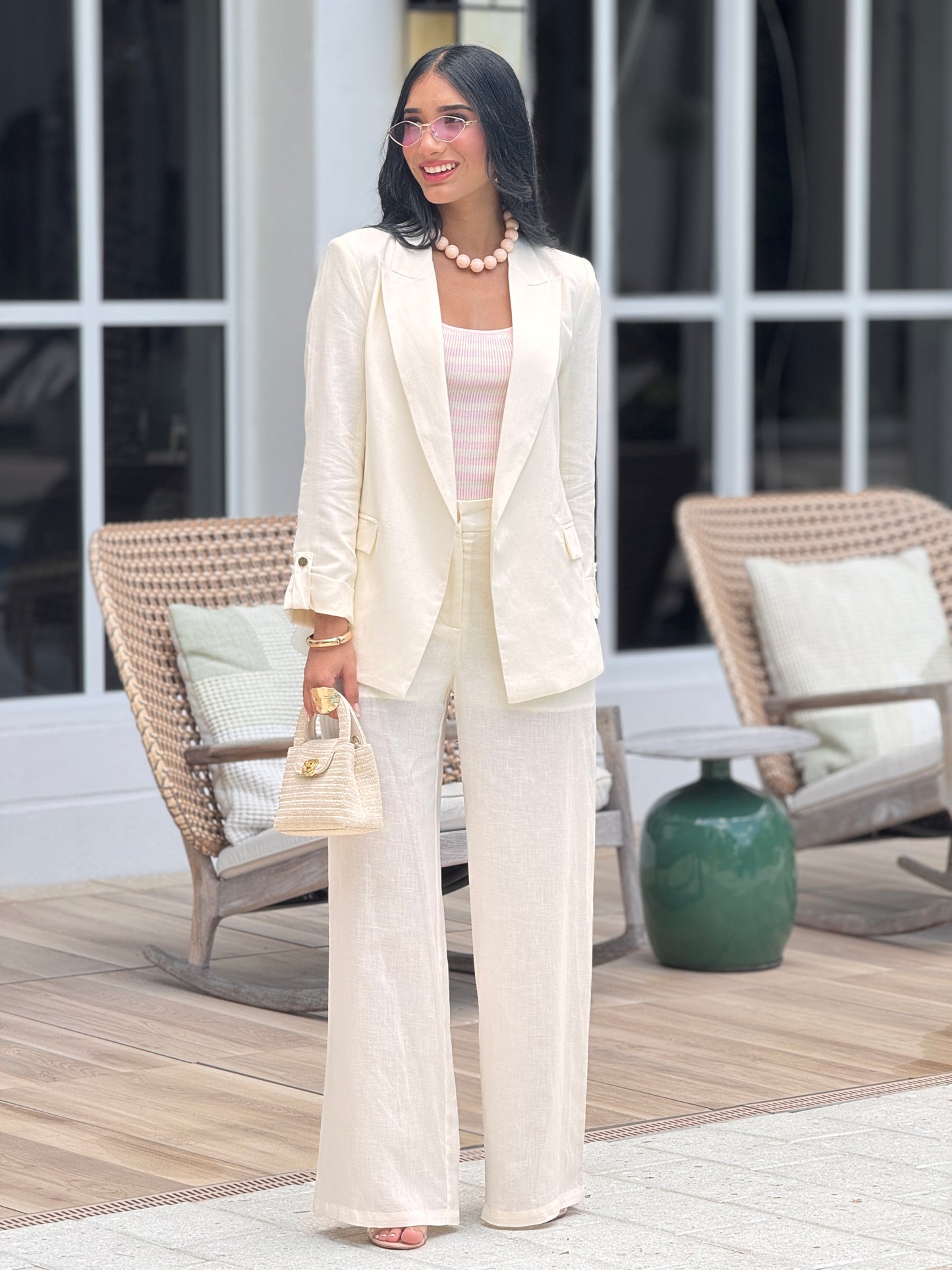 Ovianca Ivory Linen Blazer Set