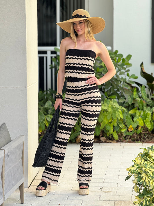 Fiji Black/Beige Crochet Jumpsuit