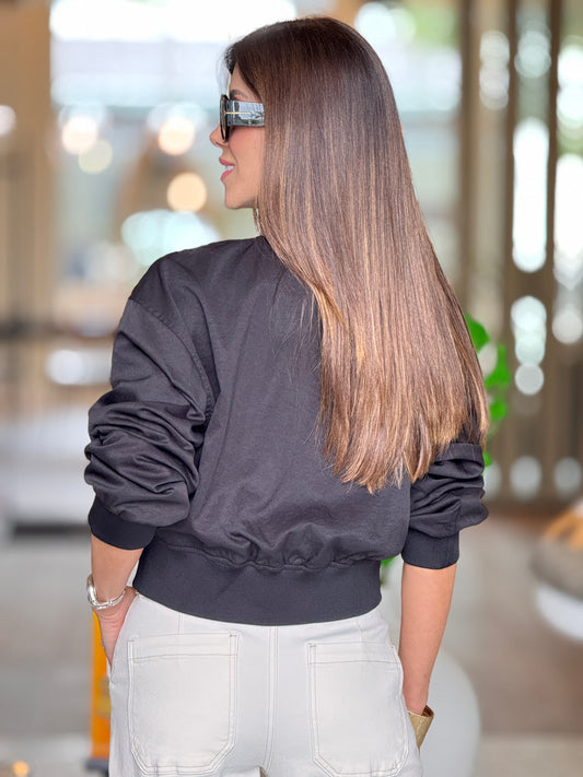 Balbina Black Nylon Chinese Jacket Top