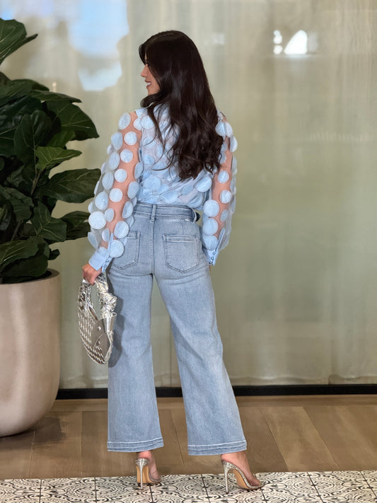 Tina Blue Circles Organza Bodysuit