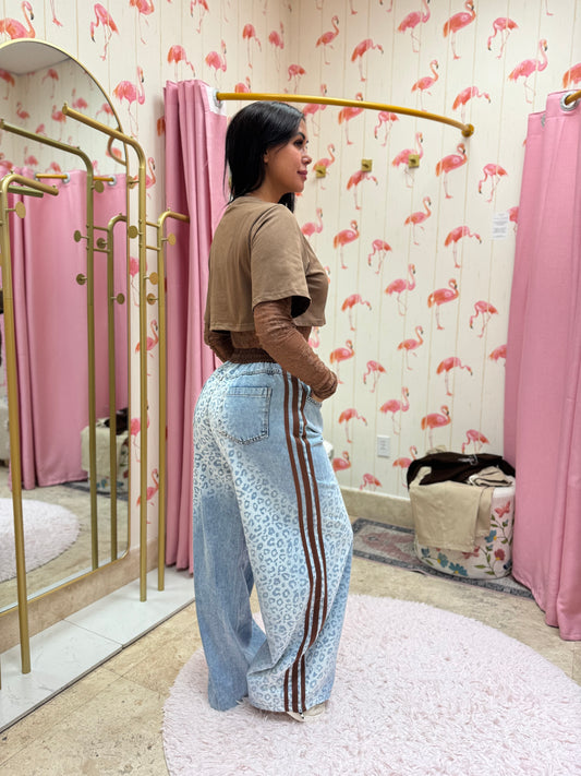 Gaia Denim/Brown Cheetah Pants