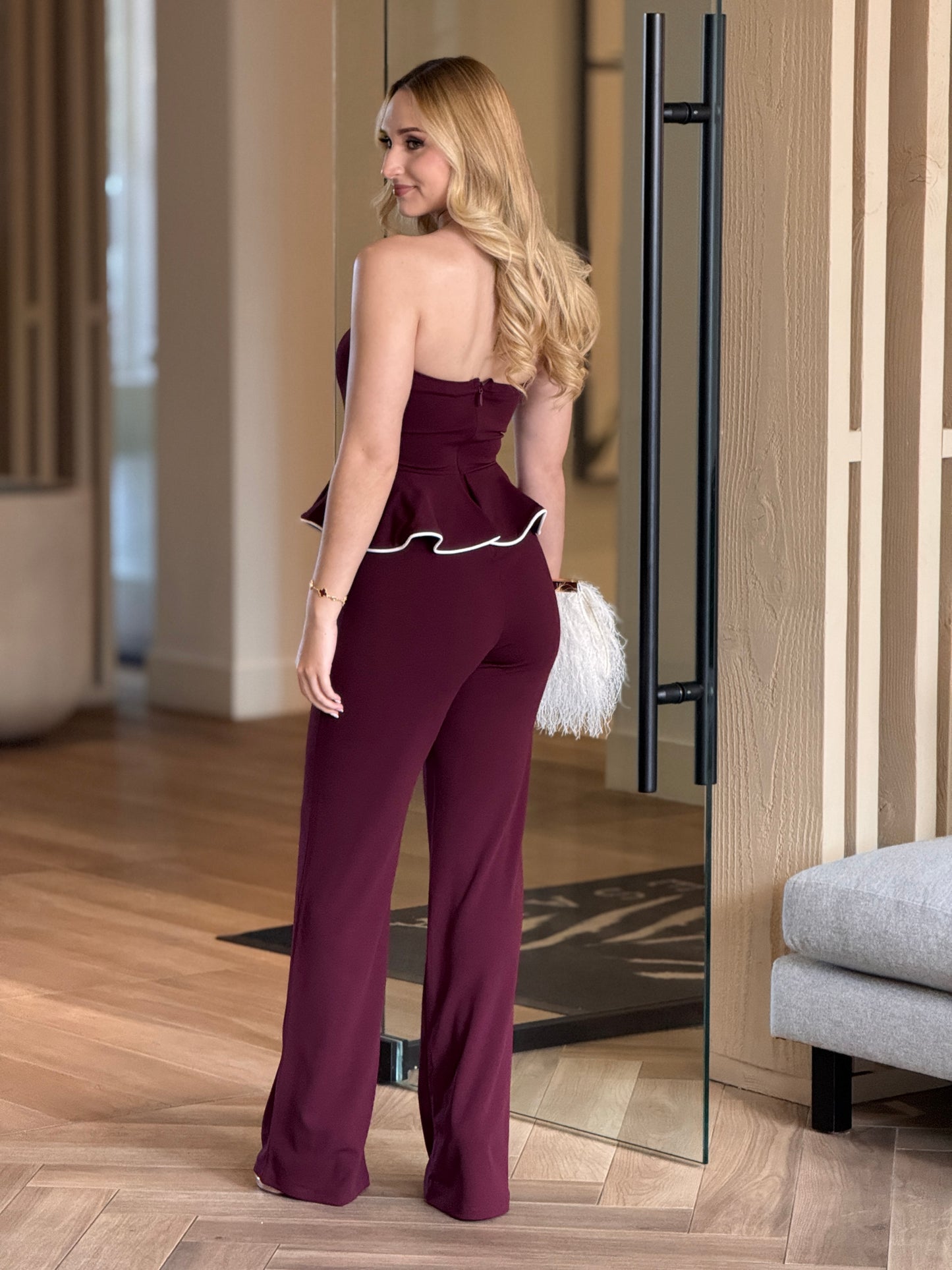 Valentine Burgundy Ruffle Jumpsuit