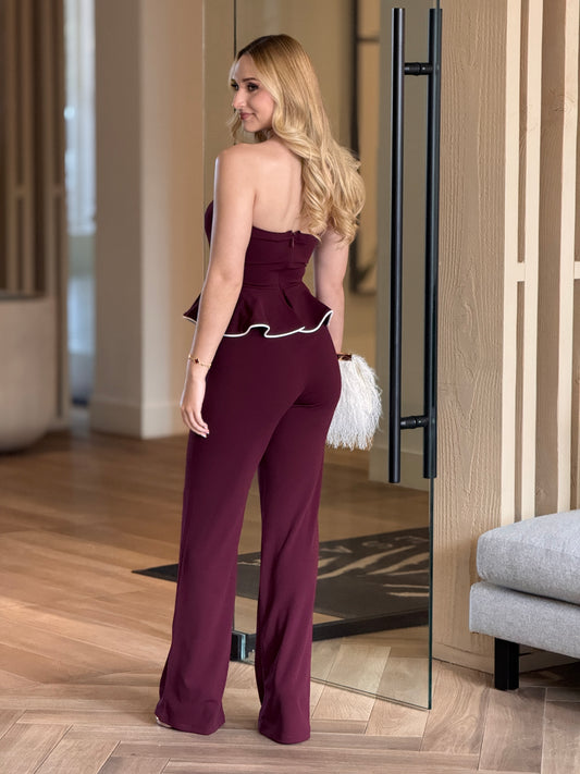 Valentine Burgundy Ruffle Jumpsuit