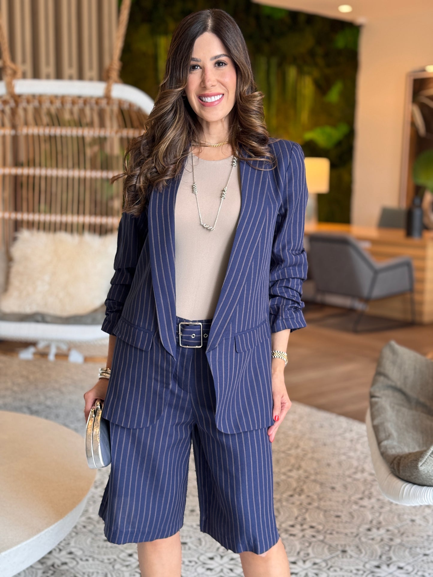 Ovianca Navy/Beige Bermuda Set