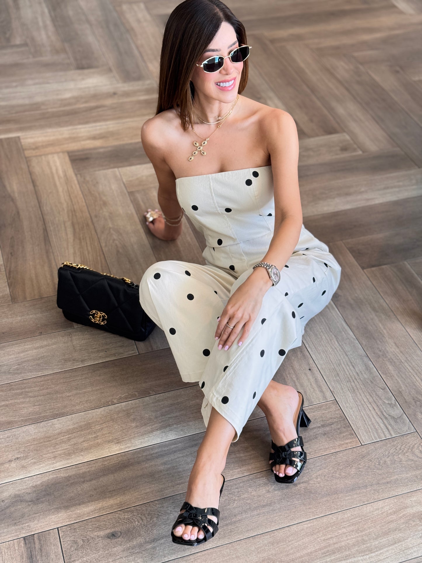 Kelsi White/Black Peplum Jumpsuit