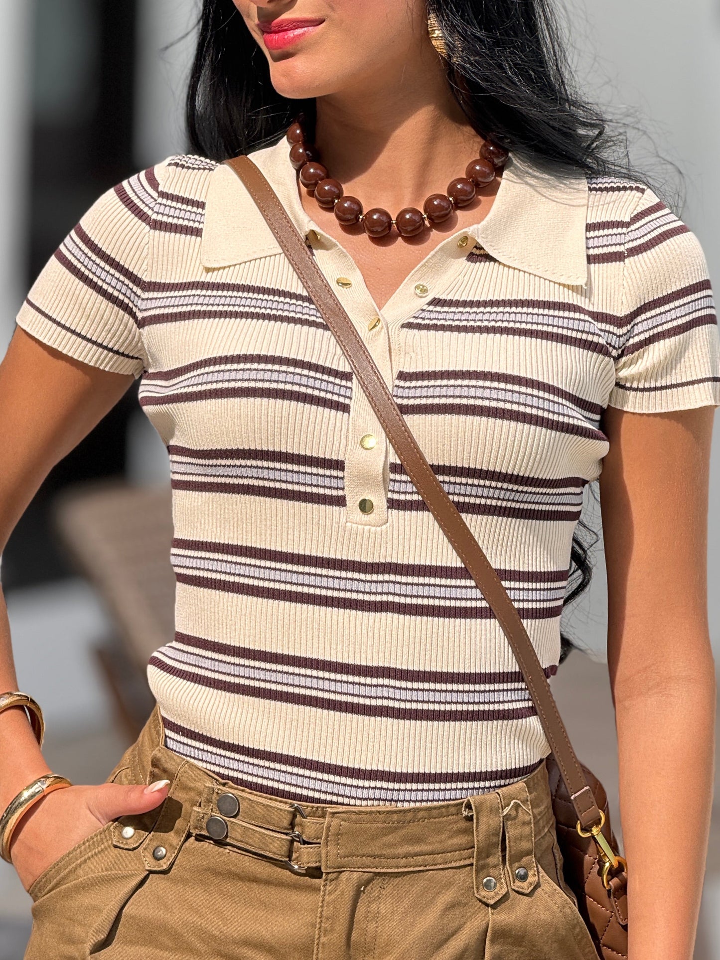 Worky Ivory/Blue Knit Top