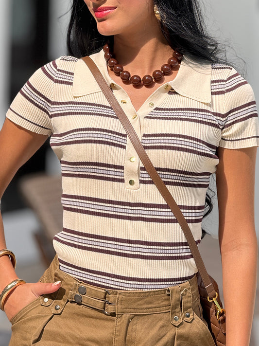 Worky Ivory/Blue Knit Top