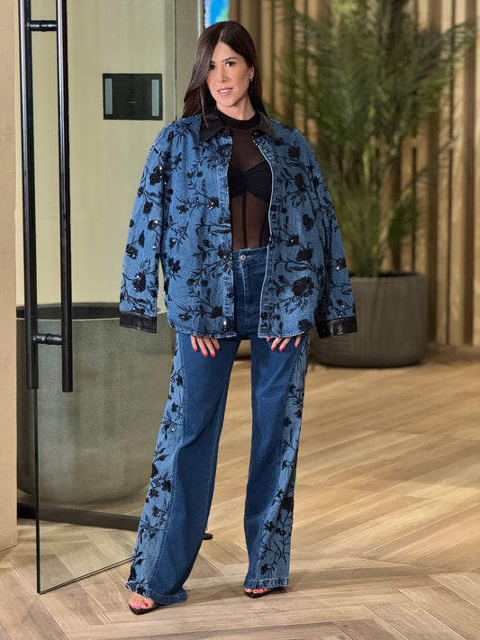 Dani Denim/Black Sequin Jacket Set