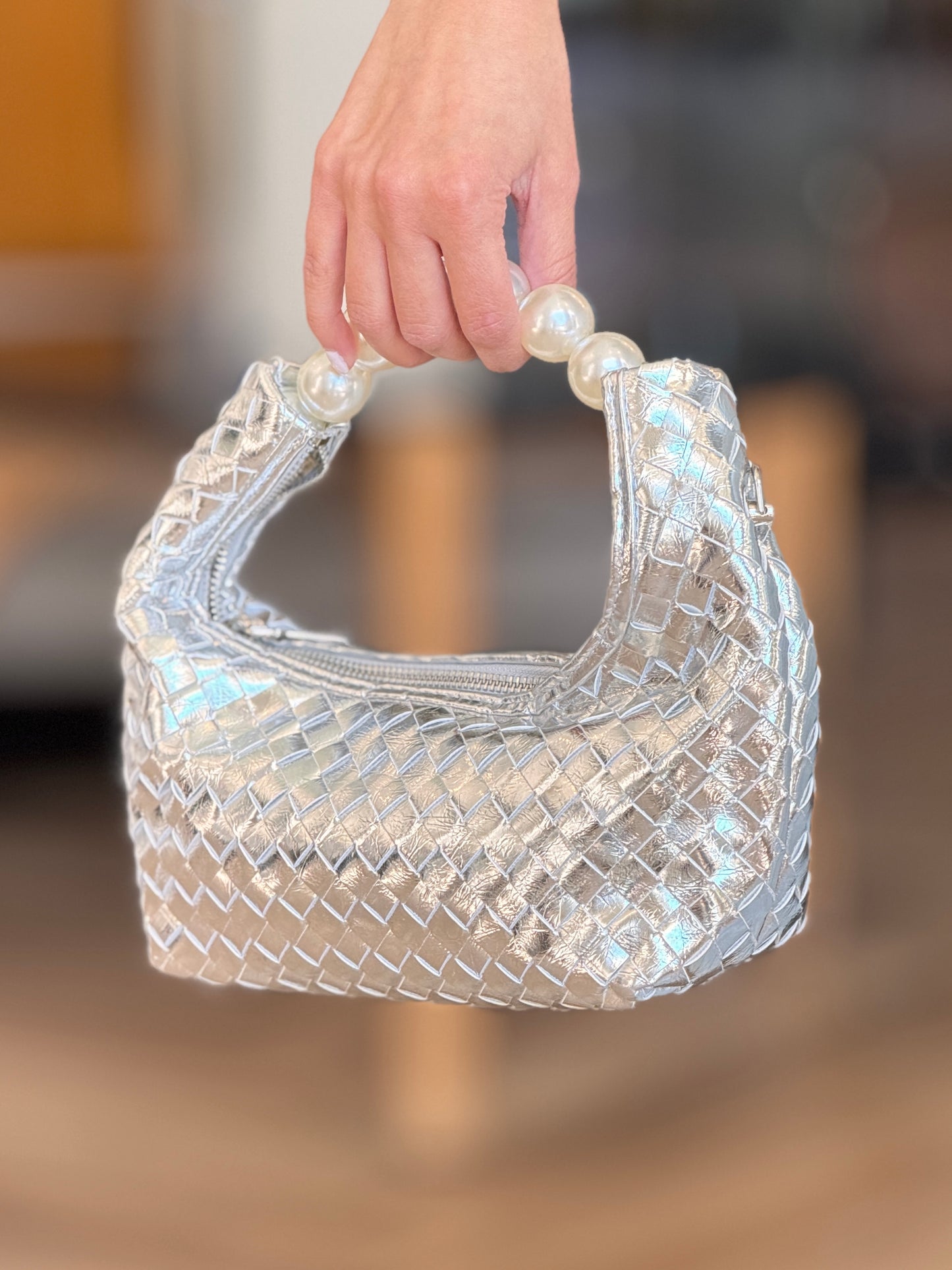 Vane Silver Pearls Handle Bag