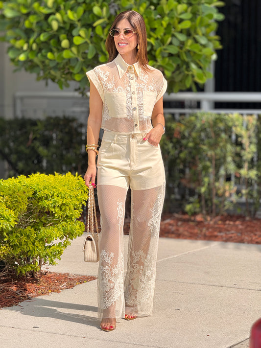 Tennie Beige Lace Collar Set