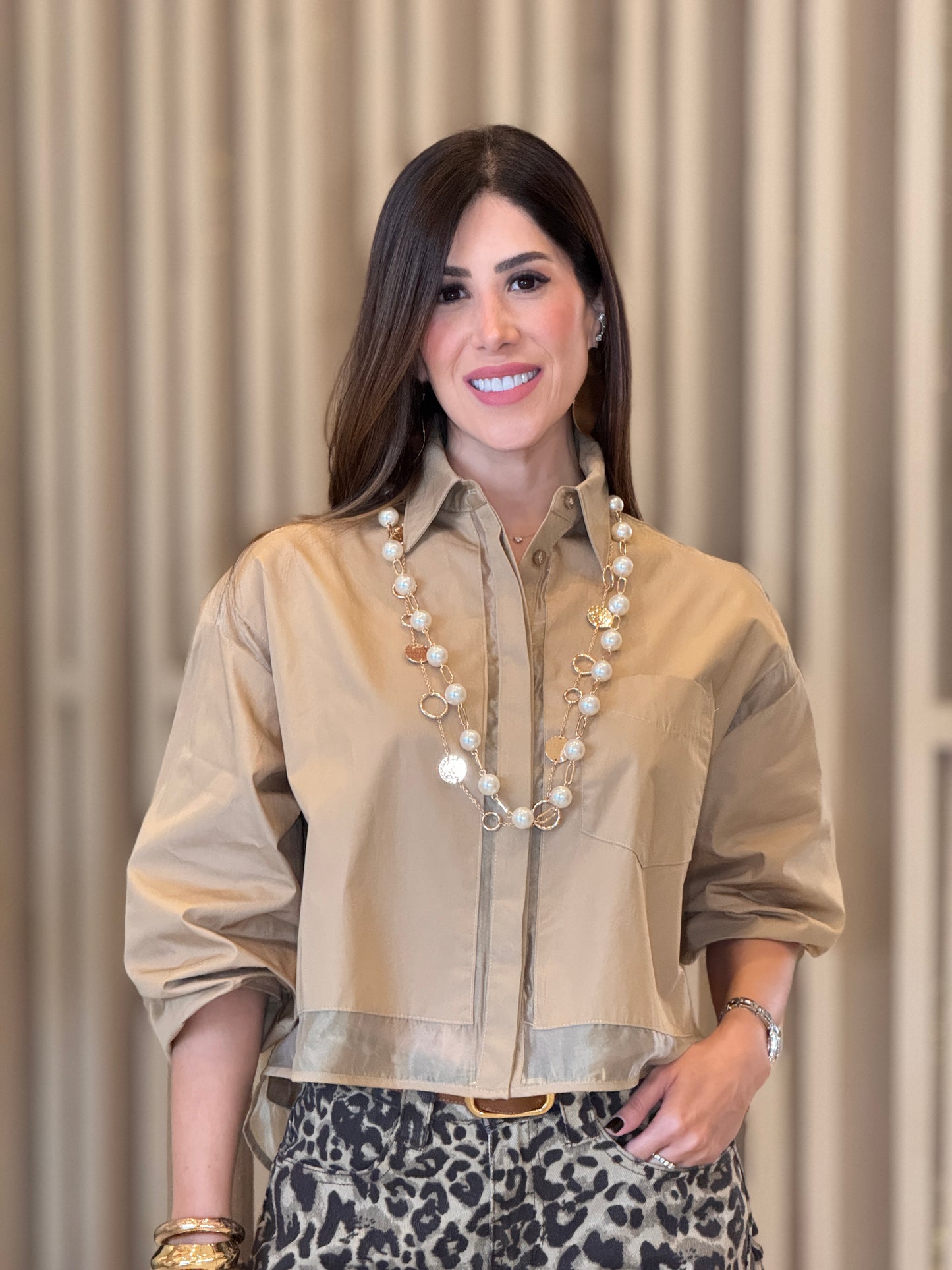 Lumi Beige Mesh Shirt Top