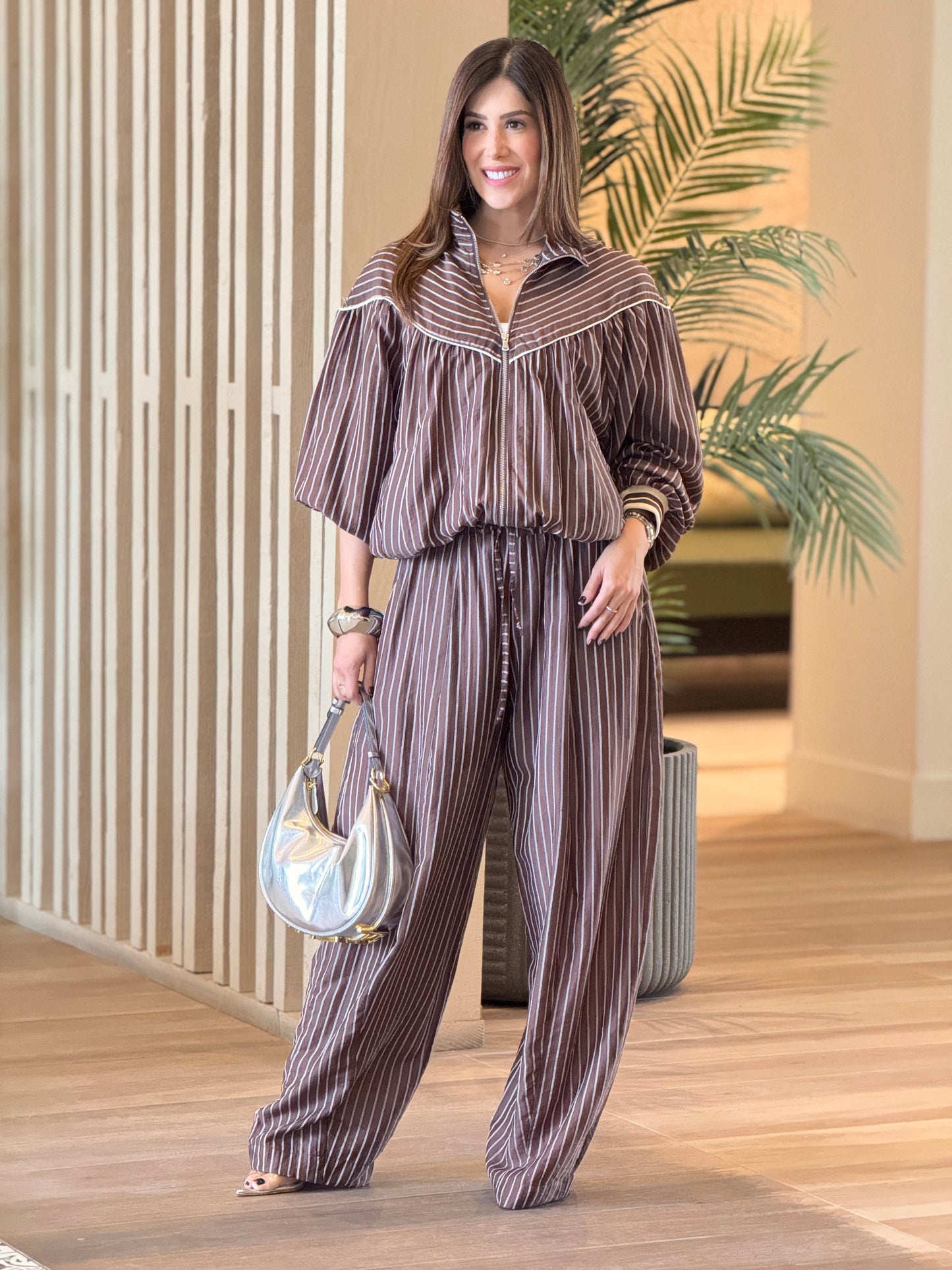 Lumina Brown Lines Jacket Set