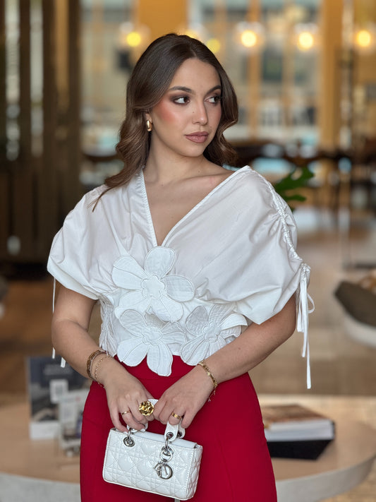 Laura 3D Floral White Top