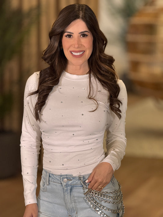 Balbina White Rhinestone Top