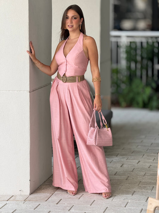 Missy Pink Belt Vest Set