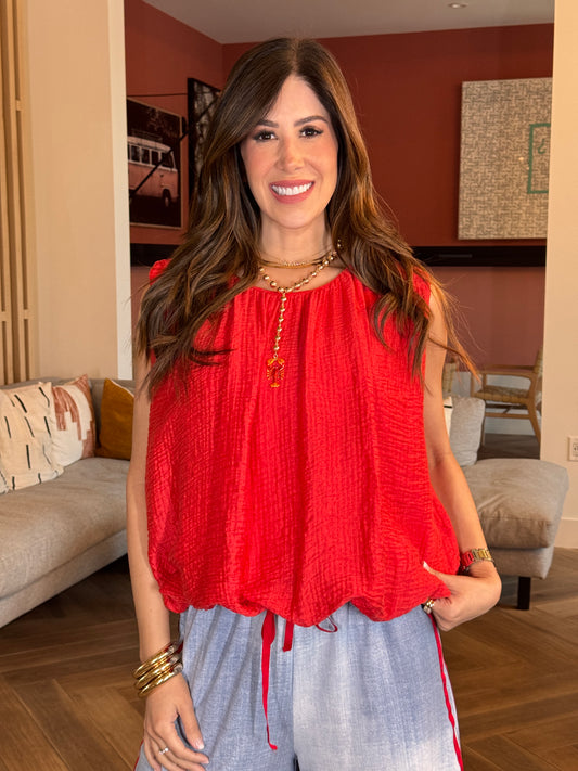 Italy Red Textured Bomber Top