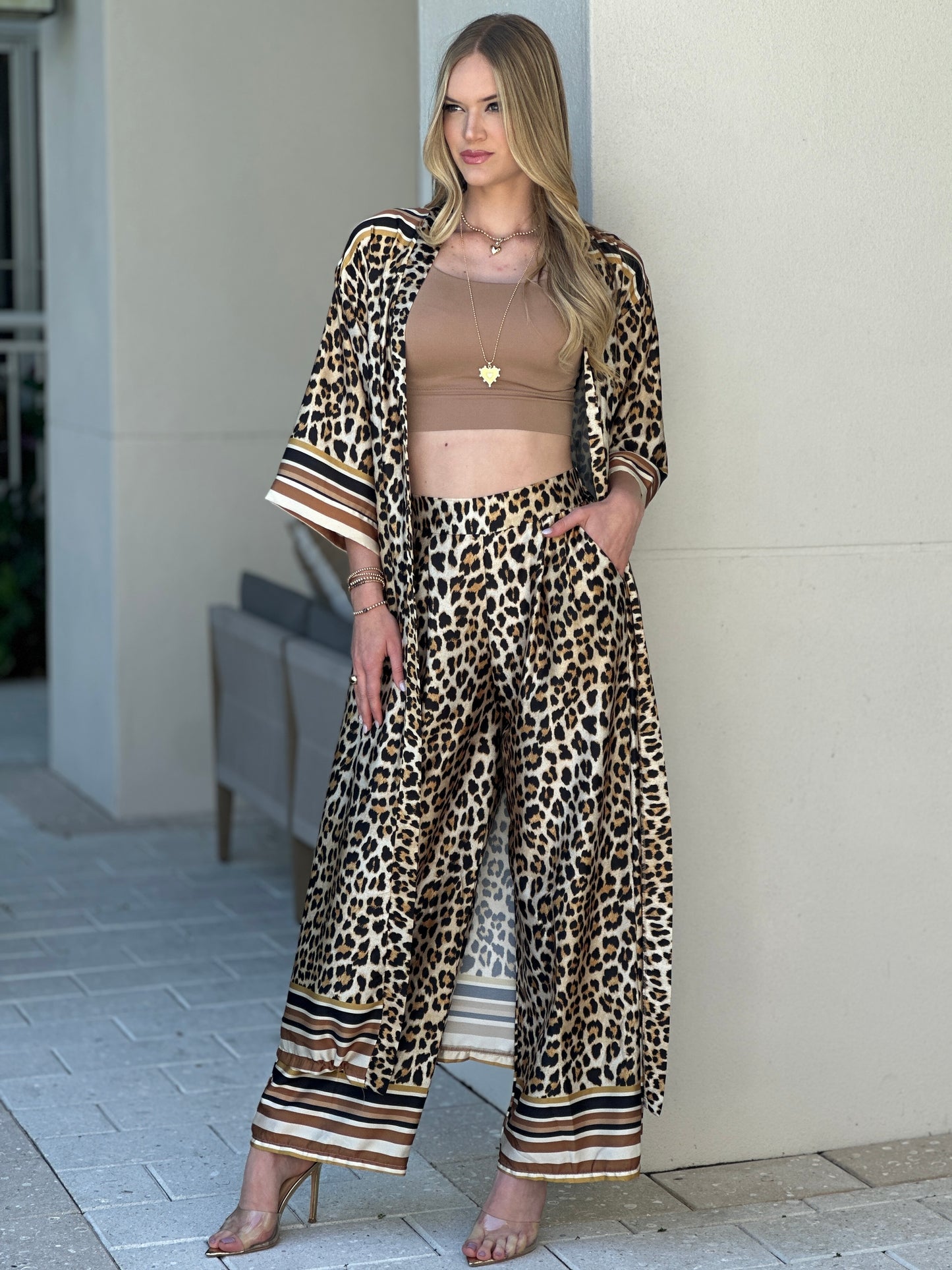 Kimono Cheetah Satin Set