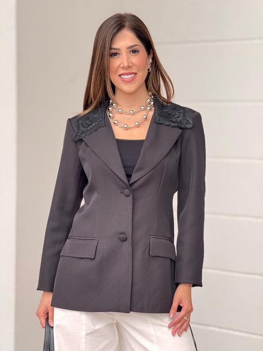 Puket Black Lace Back Blazer Top