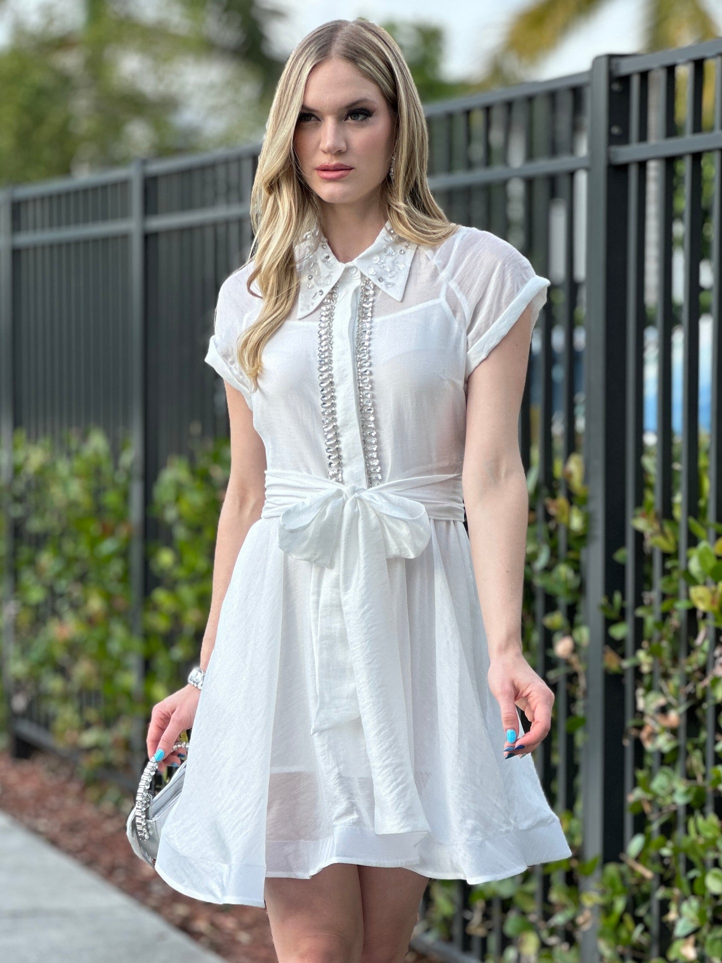 Lirio White Rhinestone Dress