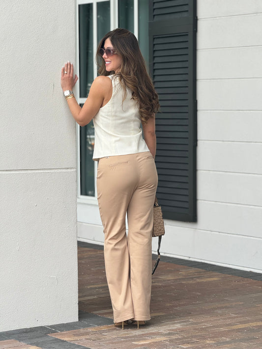 Angelica Linen Beige Vest Top