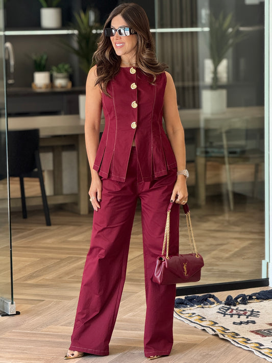 Antonella Burgundy Shelly Buttons Set