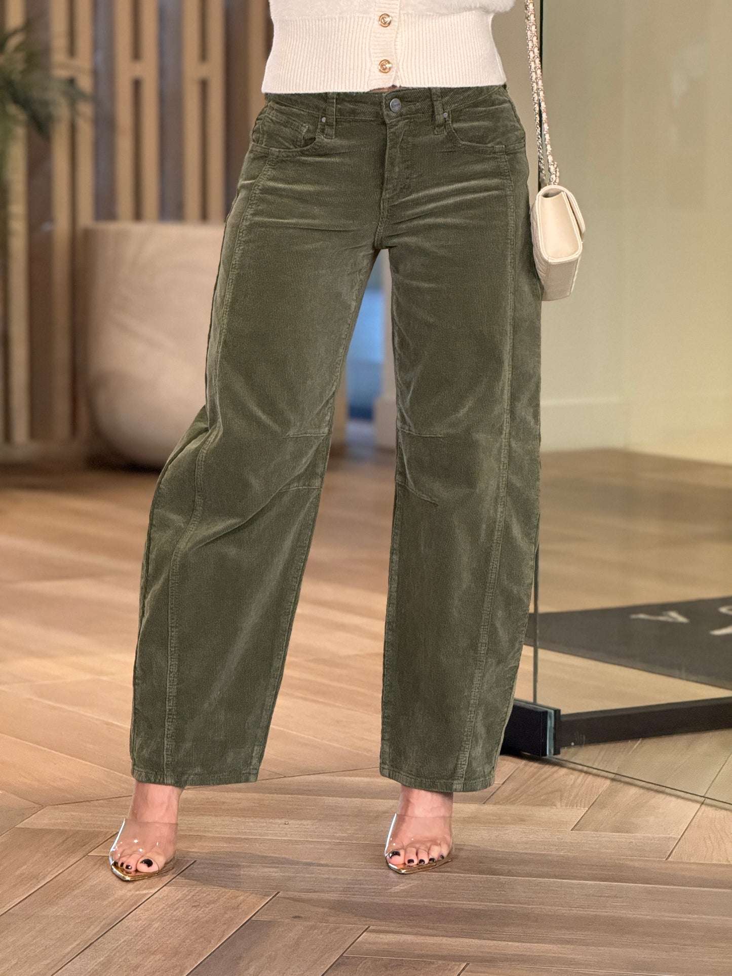 Risen Green Suede Barrel Jeans
