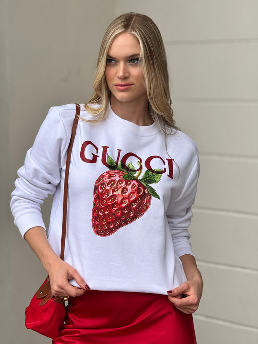 Gigi Strawberry White Sweater Top