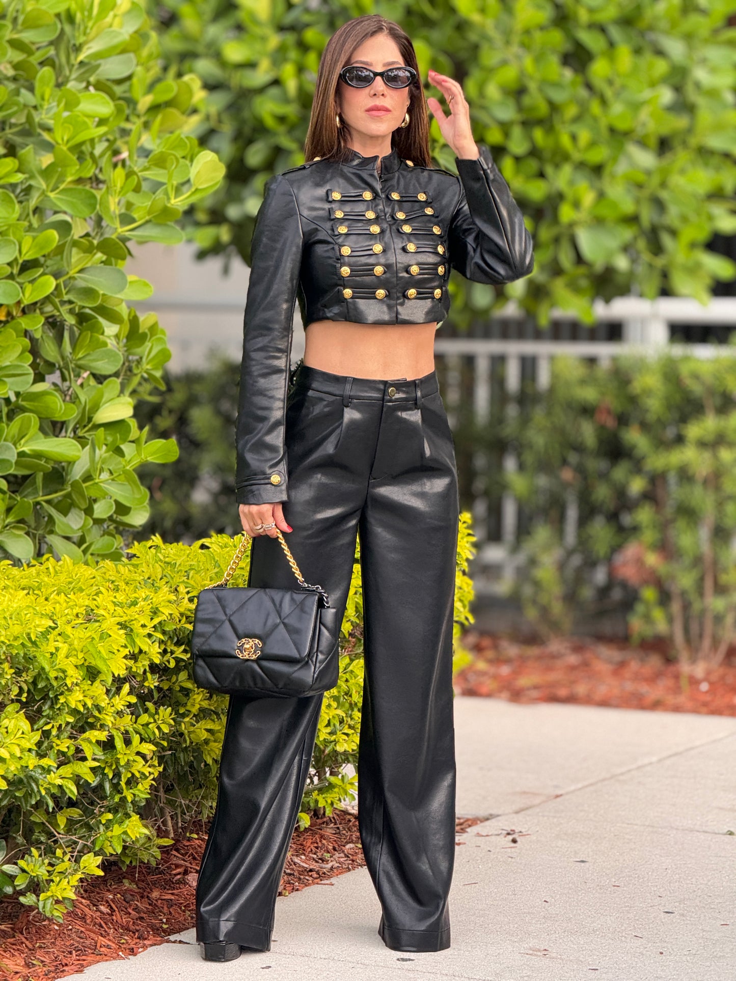 Parisian Black/Gold Buttons Leather Set