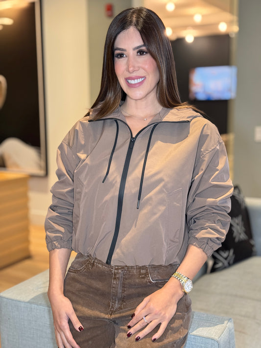 Loving Beige/Black Nylon Jacket Top