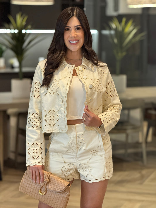 Lilie Beige Cutouts Short Set