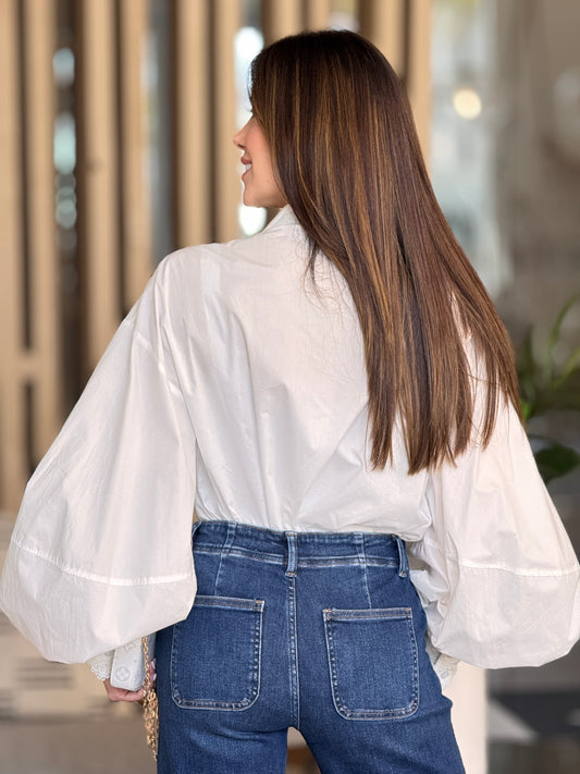 Nadia White Organza Shirt Top