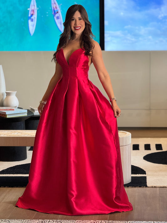 Freesia Red Satin Dress Gala
