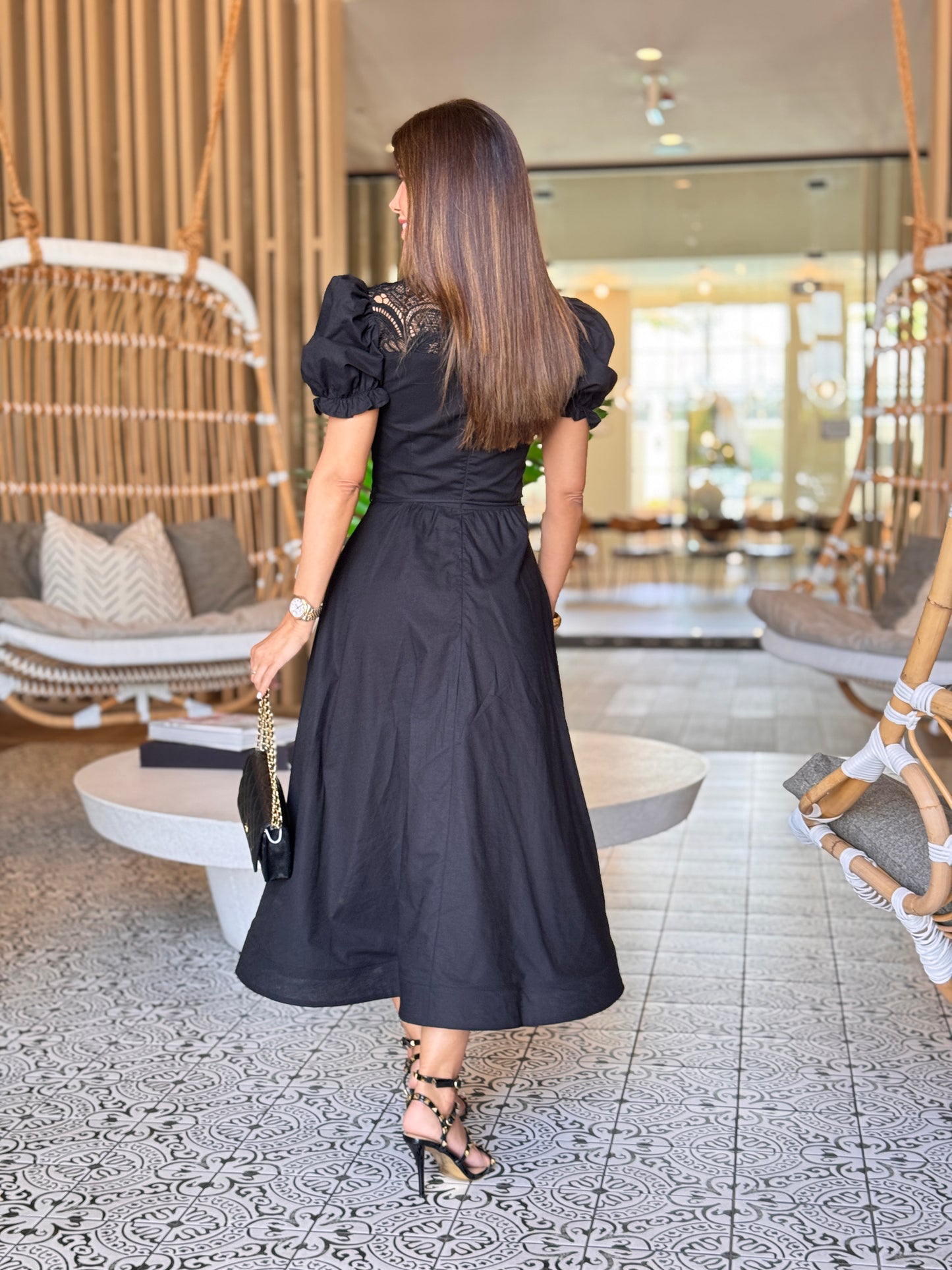 Lucy Black Torchon Puffy Dress