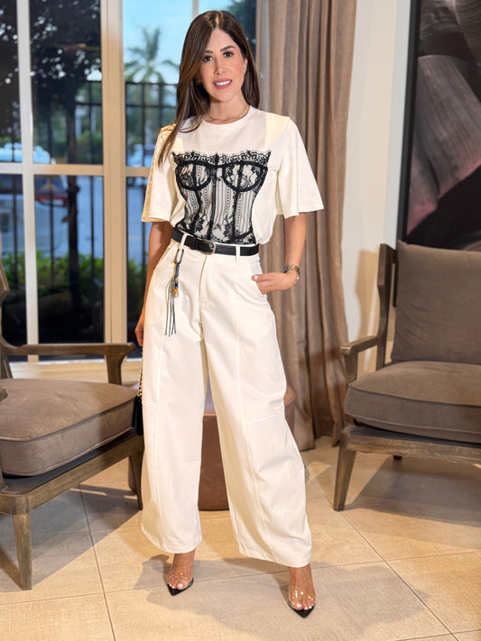 Gyna White Belt Pants