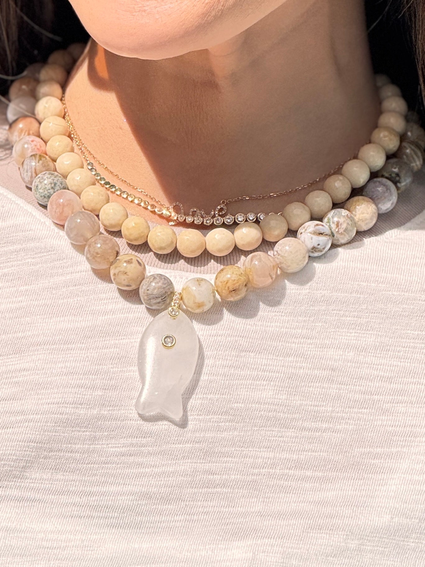 Fish Beige Natural Stone Necklace
