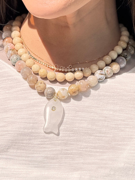 Fish Beige Natural Stone Necklace