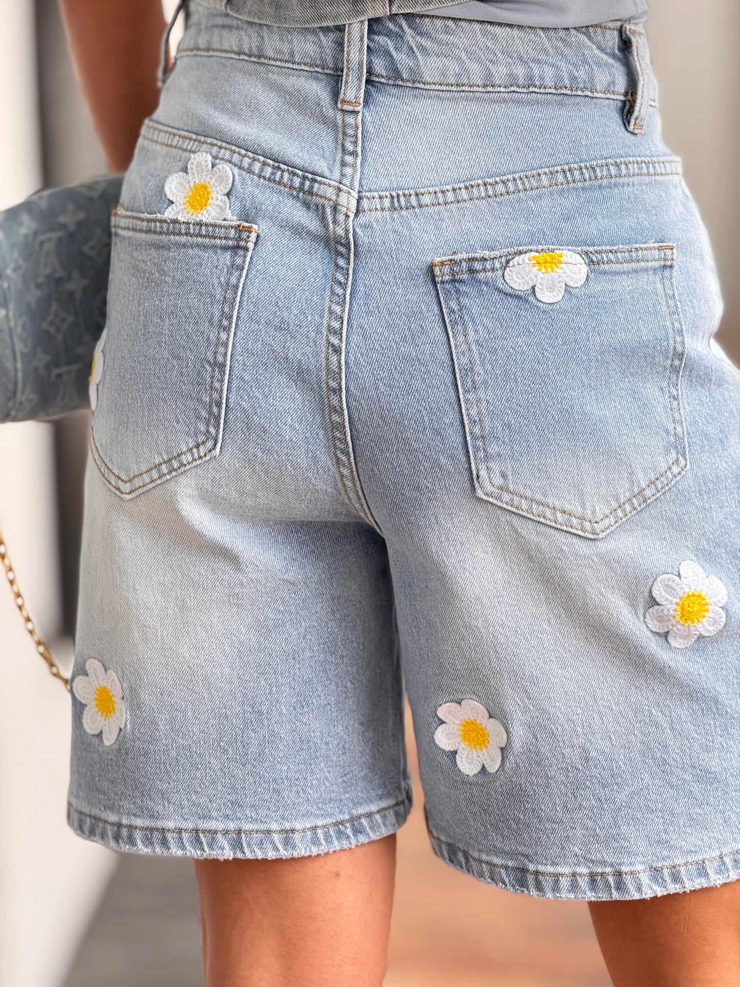 Daisy Denim Flowers Bermuda Shorts