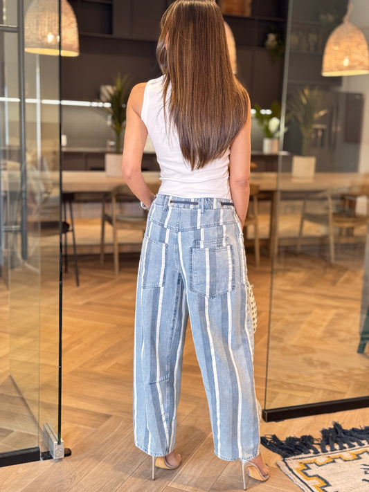 Kelsie Multi Denim Tones Lines Jeans