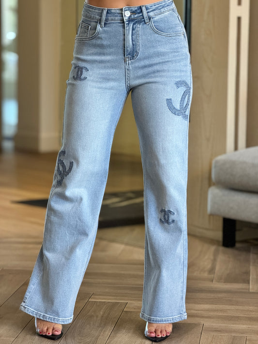 Cece Denim Embroidery Jeans