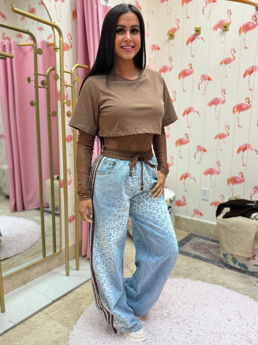 Gaia Denim/Brown Cheetah Pants